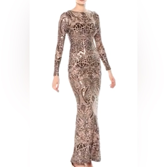 Betsy & Adam Dresses Stunning Bronze Sequin Gown Looks Great On